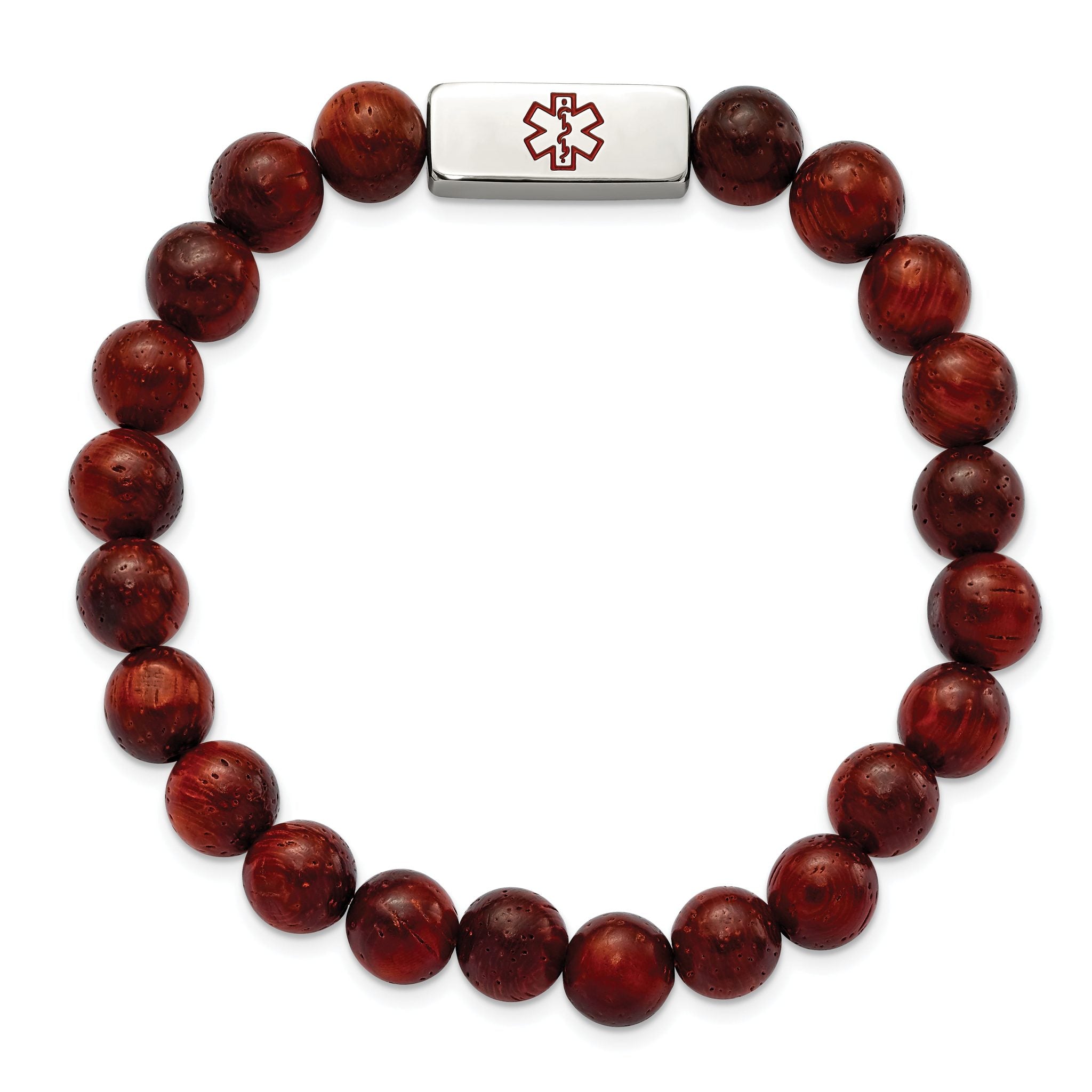 Stainless Steel Polished with Enamel Medical ID Padauk Wood Bracelet Secondary image