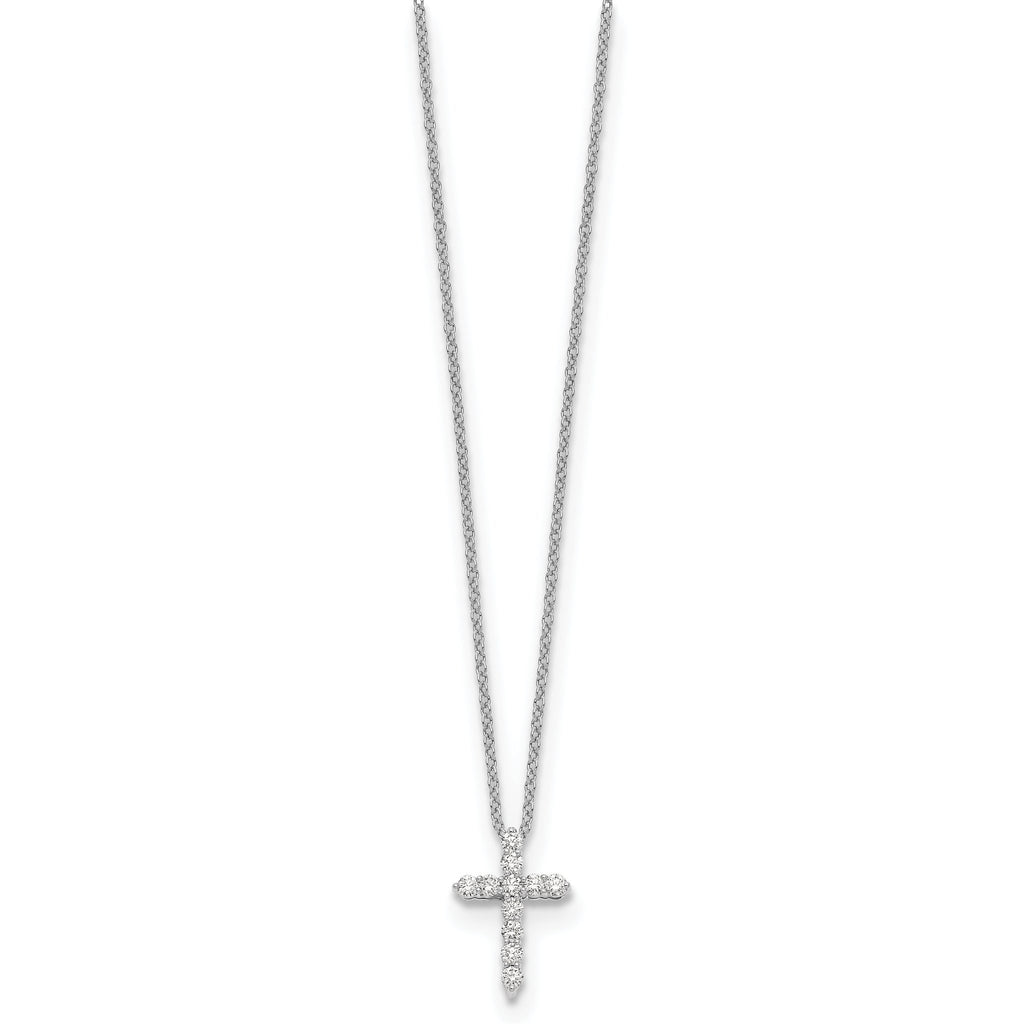14k White Gold 1/4 carat Lab Grown Diamond VS/SI+ G+ Complete 18 inch Cross Pendant Necklace