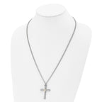 Chisel Stainless Steel Polished with 14k Gold Accent Diamond-cut Cross Pendant on a 24 inch Curb Chain Necklace