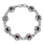 Sterling Silver Rhodium Plated Antiqued Garnet Bracelet