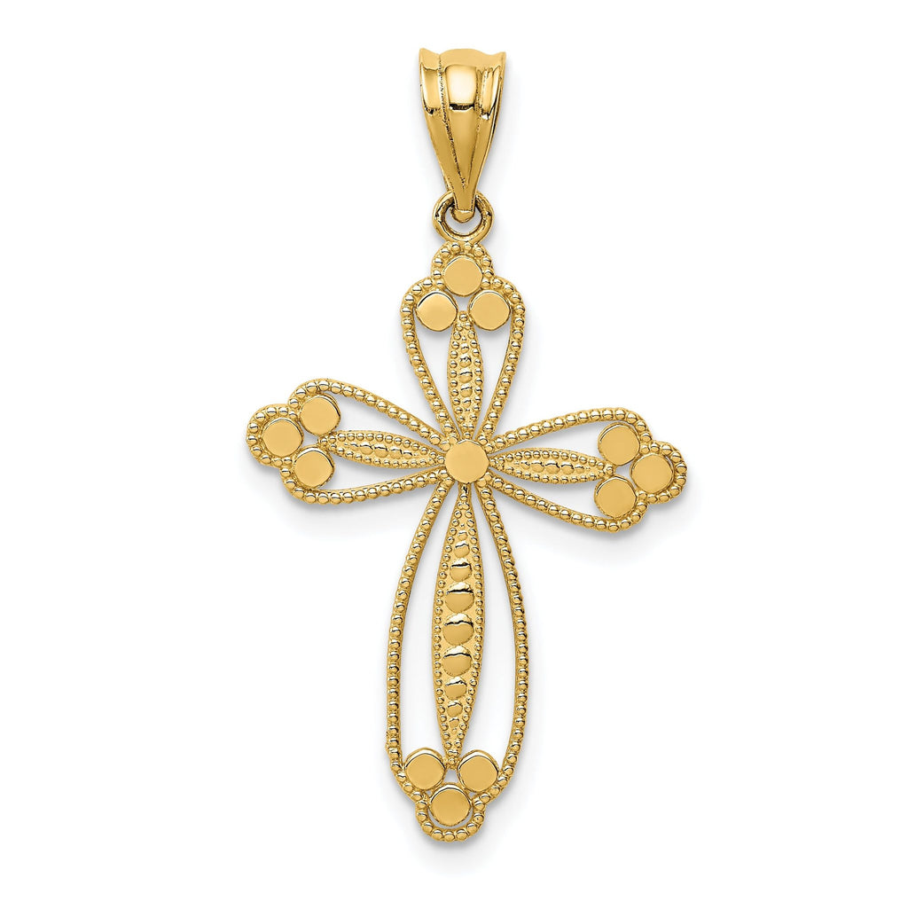 14K Gold Budded Cross Pendant with Reversible Design  32mm Elegant Charm