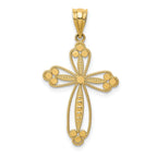 14K Gold Budded Cross Pendant with Reversible Design  32mm Elegant Charm