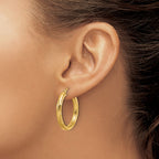 14k Satin and D/C 3mm Round Hoop Earrings