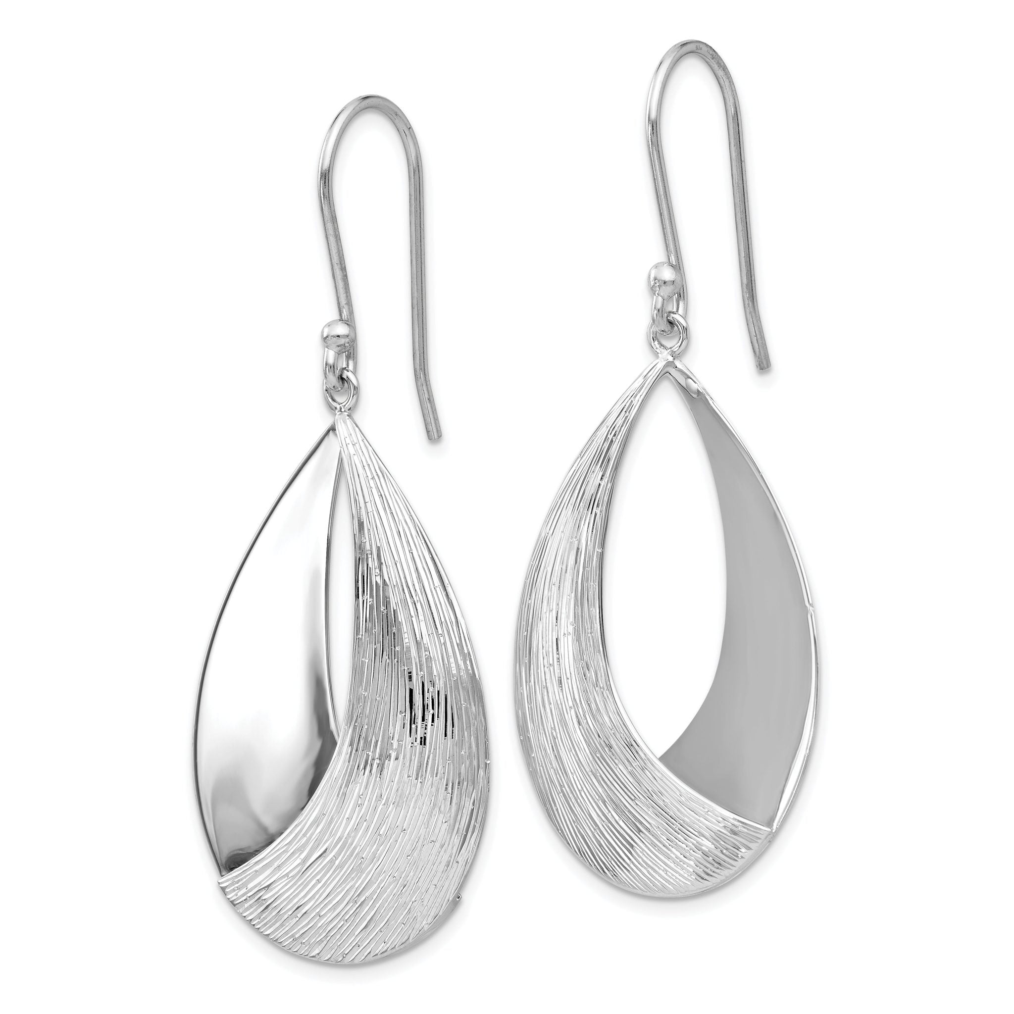 Sophia Jewelers Sterling Silver Textured Dangle Earrings with Polished Rhodium Finish Secondary image
