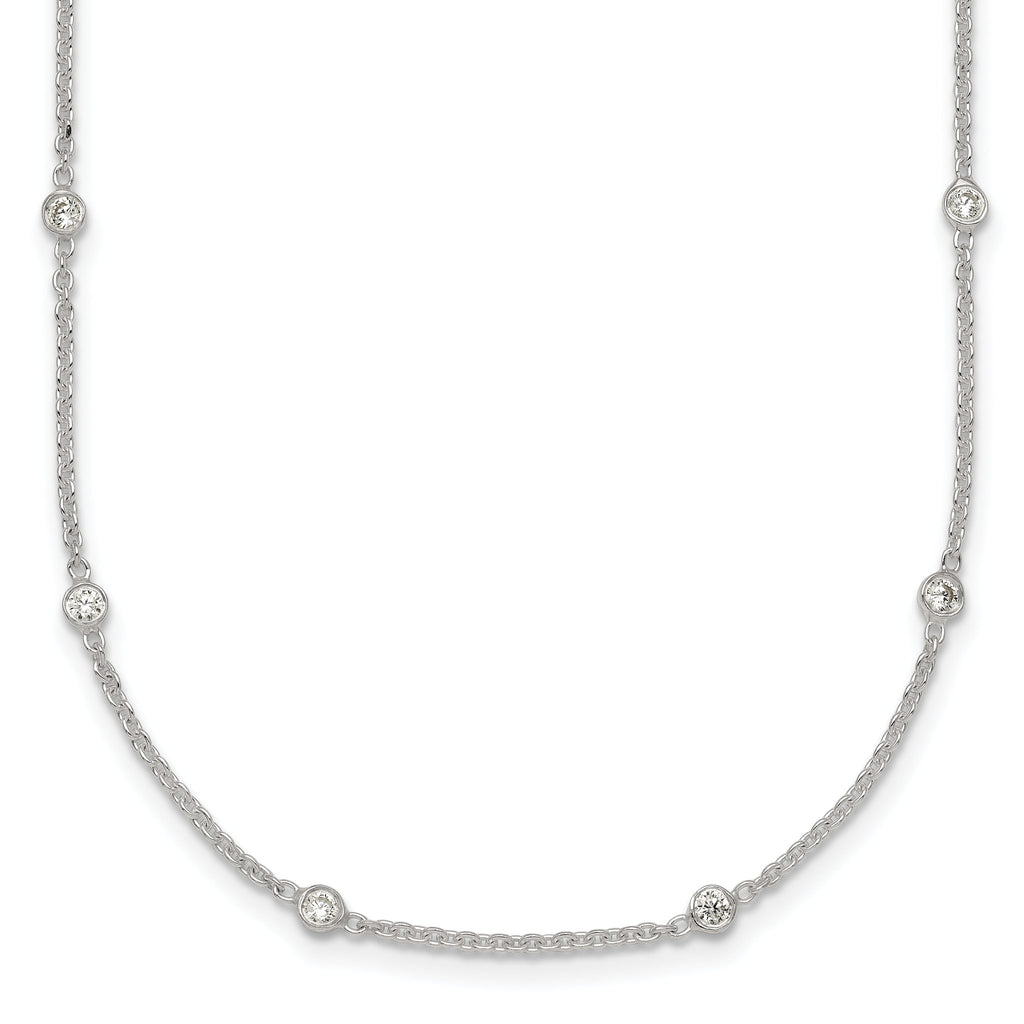 Sterling Silver Polished White CZ 6-Station 16.5 with 1 inch Extension Necklace