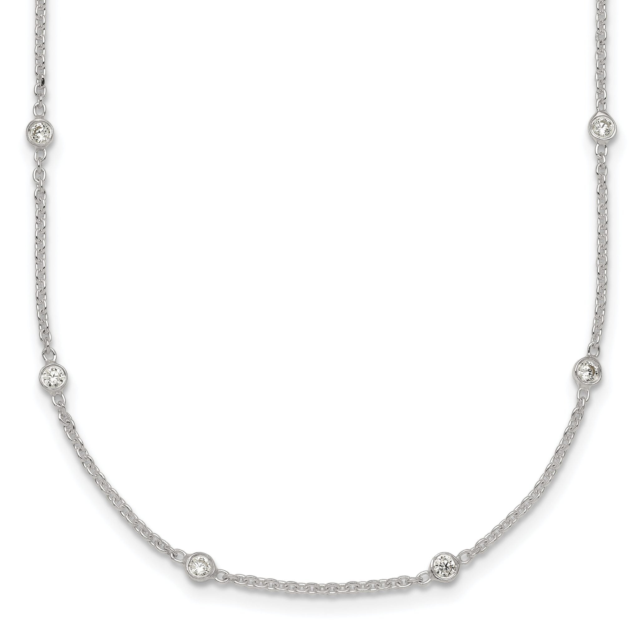 Sterling Silver Polished White CZ 6-Station 16.5 with 1 inch Extension Necklace