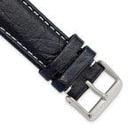 Navy Leather Sport Watch Band with White Stitching, 20mm