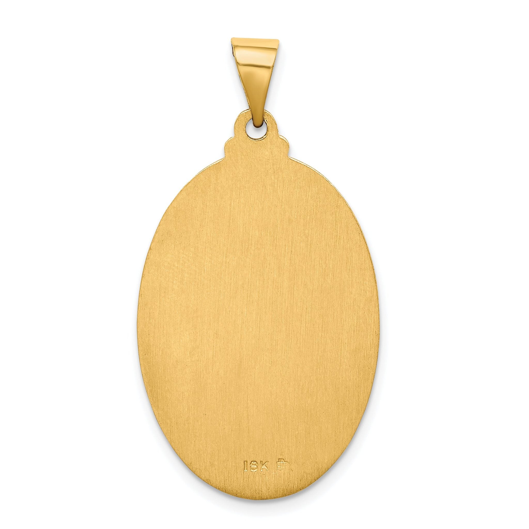 18k Polished and Satin Large Solid St. Christopher Medal Oval Pendant