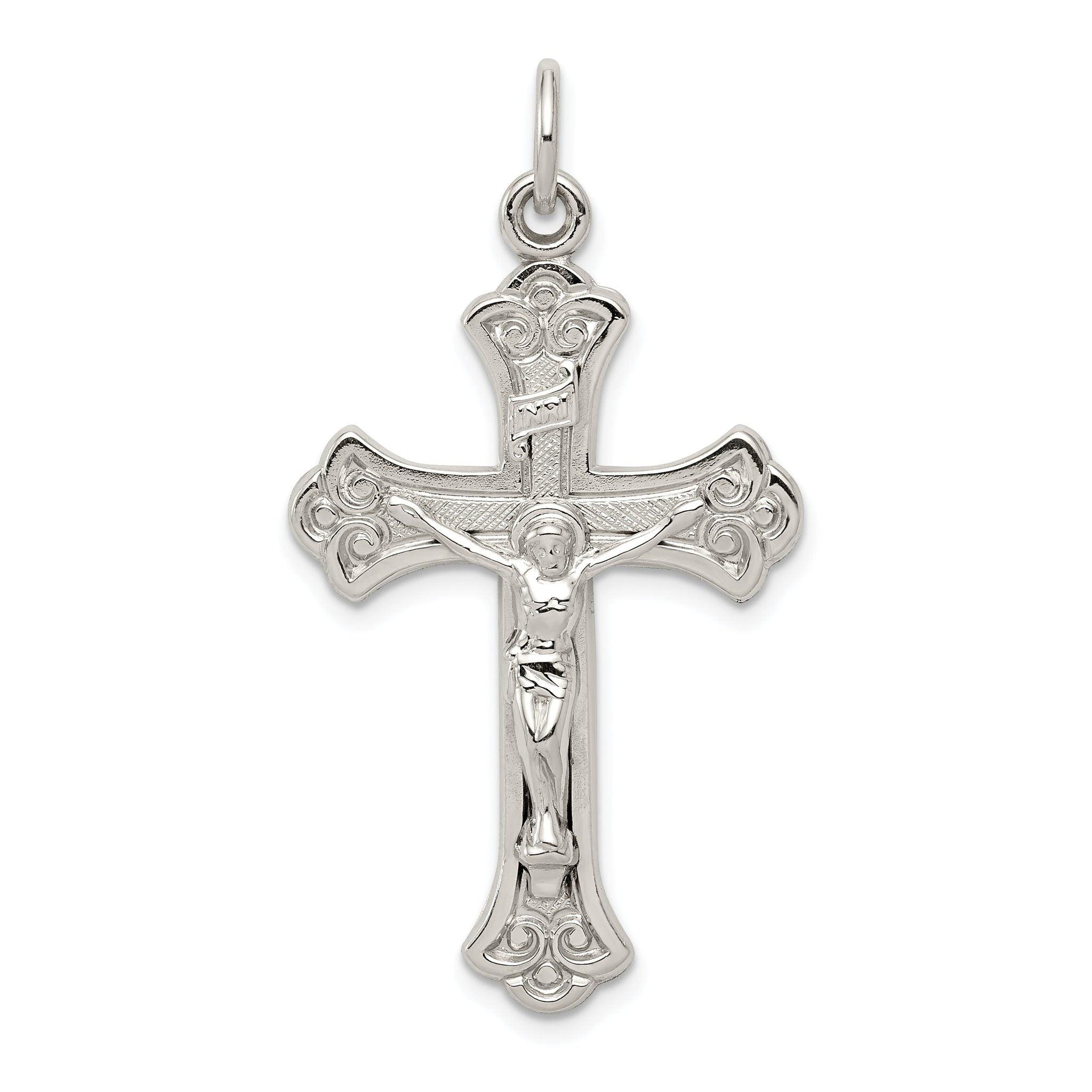 Sterling Silver 925 INRI Crucifix Pendant with Polished Finish, Solid Die Struck Design Main image