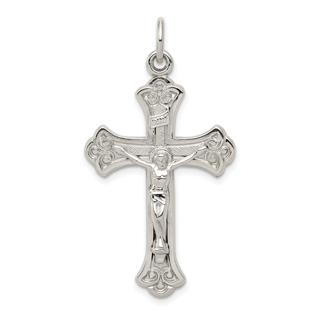Sterling Silver 925 INRI Crucifix Pendant with Polished Finish, Solid Die Struck Design