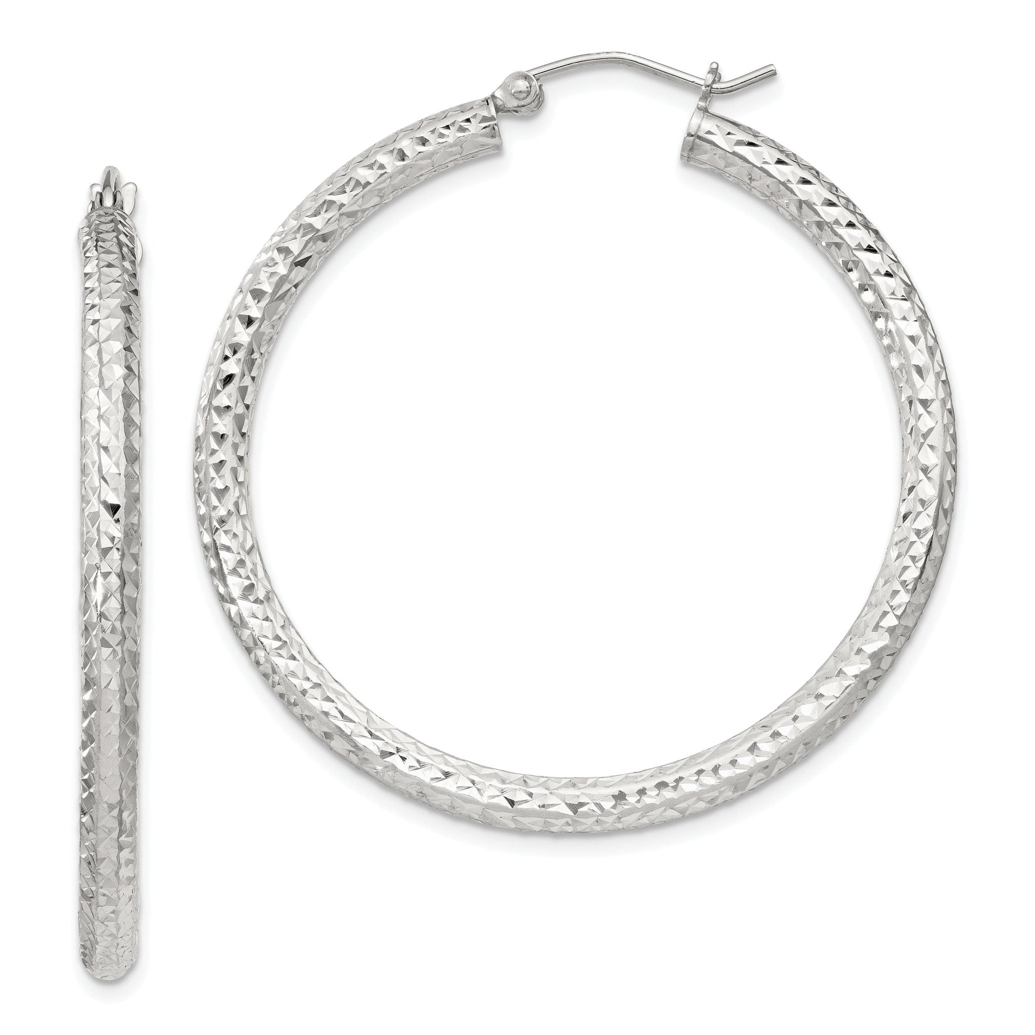 Sterling Silver D/C 3x40mm Hoop Earrings Main image