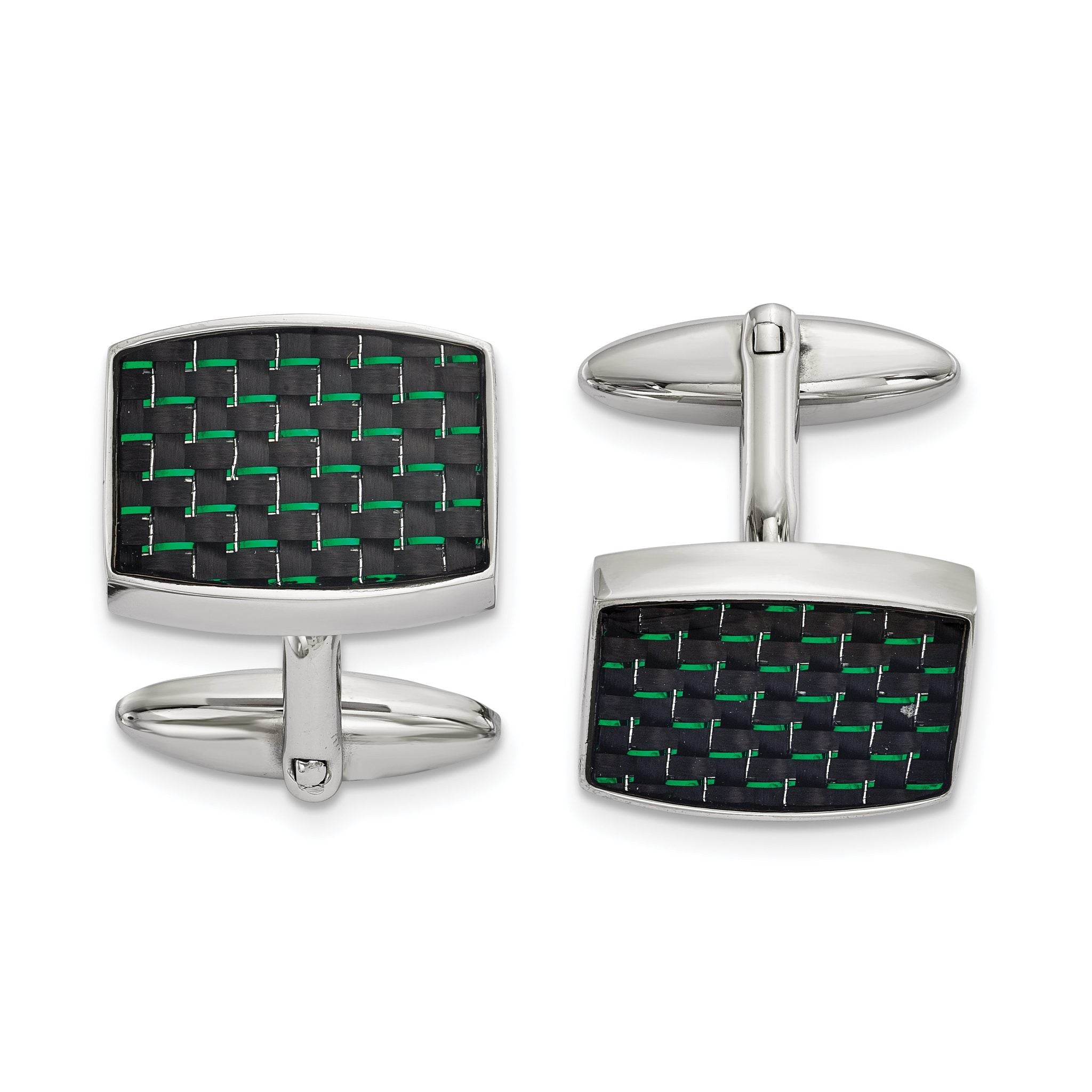Stainless Steel Black & Green Carbon Fiber Cuff Links Main image