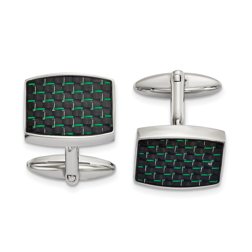 Stainless Steel Black & Green Carbon Fiber Cuff Links