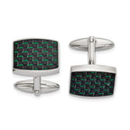 Stainless Steel Black & Green Carbon Fiber Cuff Links