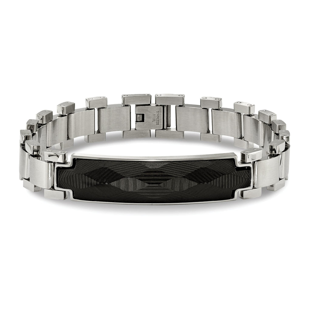 Stainless Steel Brushed and Polished with Carbon Fiber Inlay Bracelet for Men
