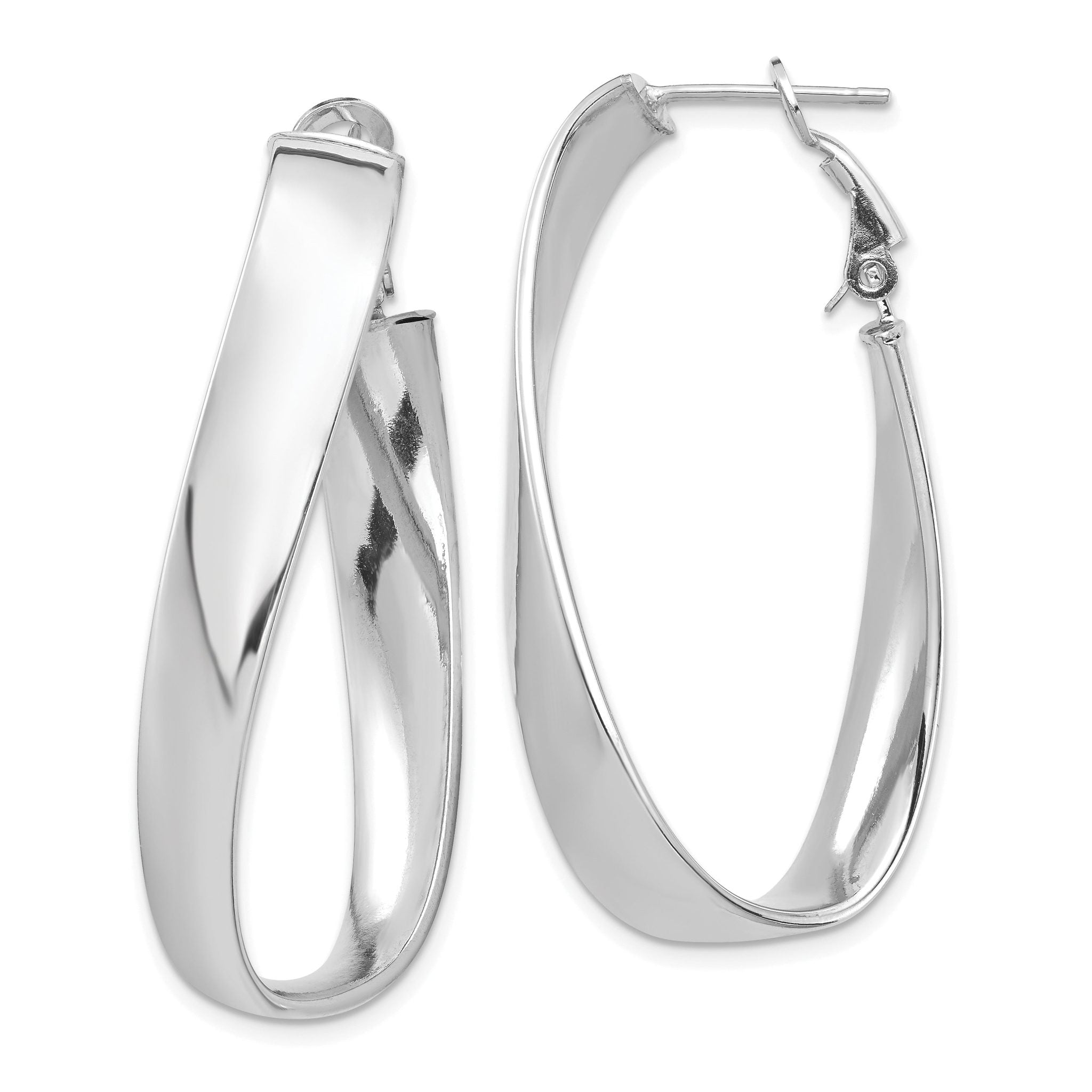 14k White Gold Polished 7mm Twisted Omega Back Oval Hoop Earrings Main image