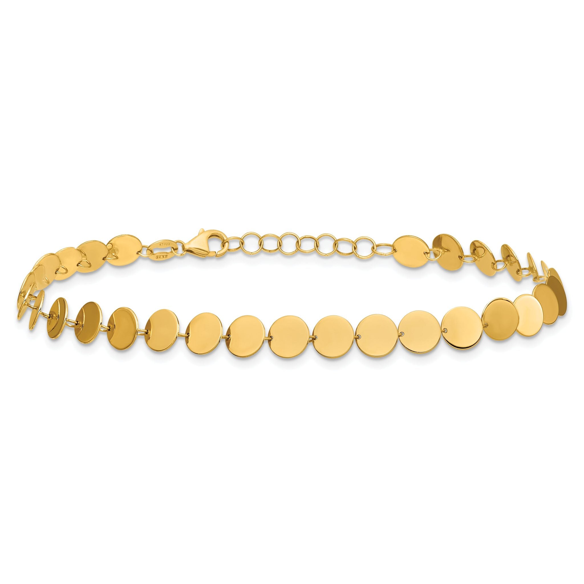 14K Polished Fancy Circle Disc w/1in ext. Bracelet