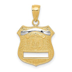 14K Gold Police Badge Pendant with Rhodium Accents  Polished Solid Design