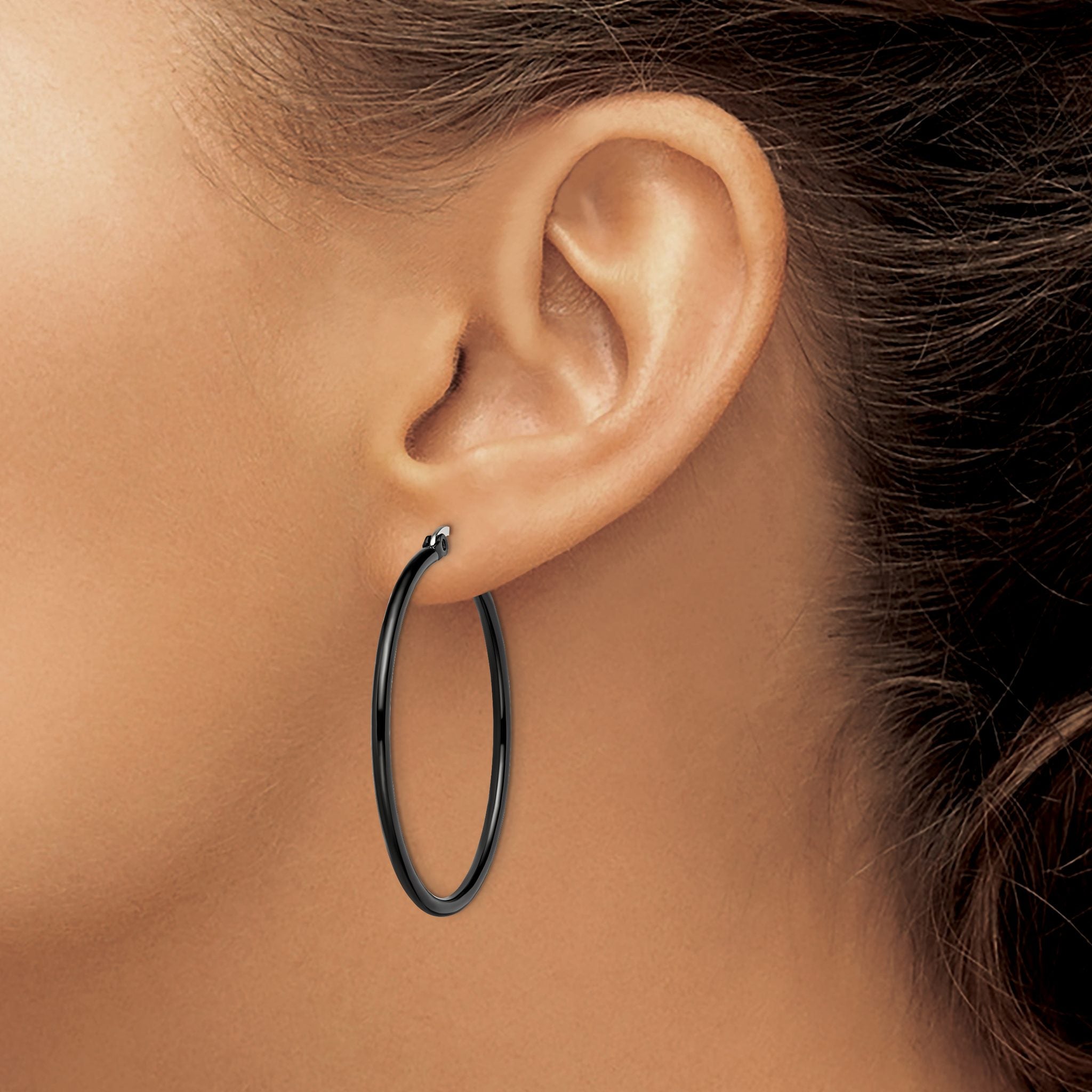 Stainless Steel Black Polished Hoop Earrings for Women