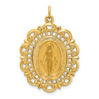 14k Solid Polished/Satin Fancy Pierced Oval Miraculous Medal