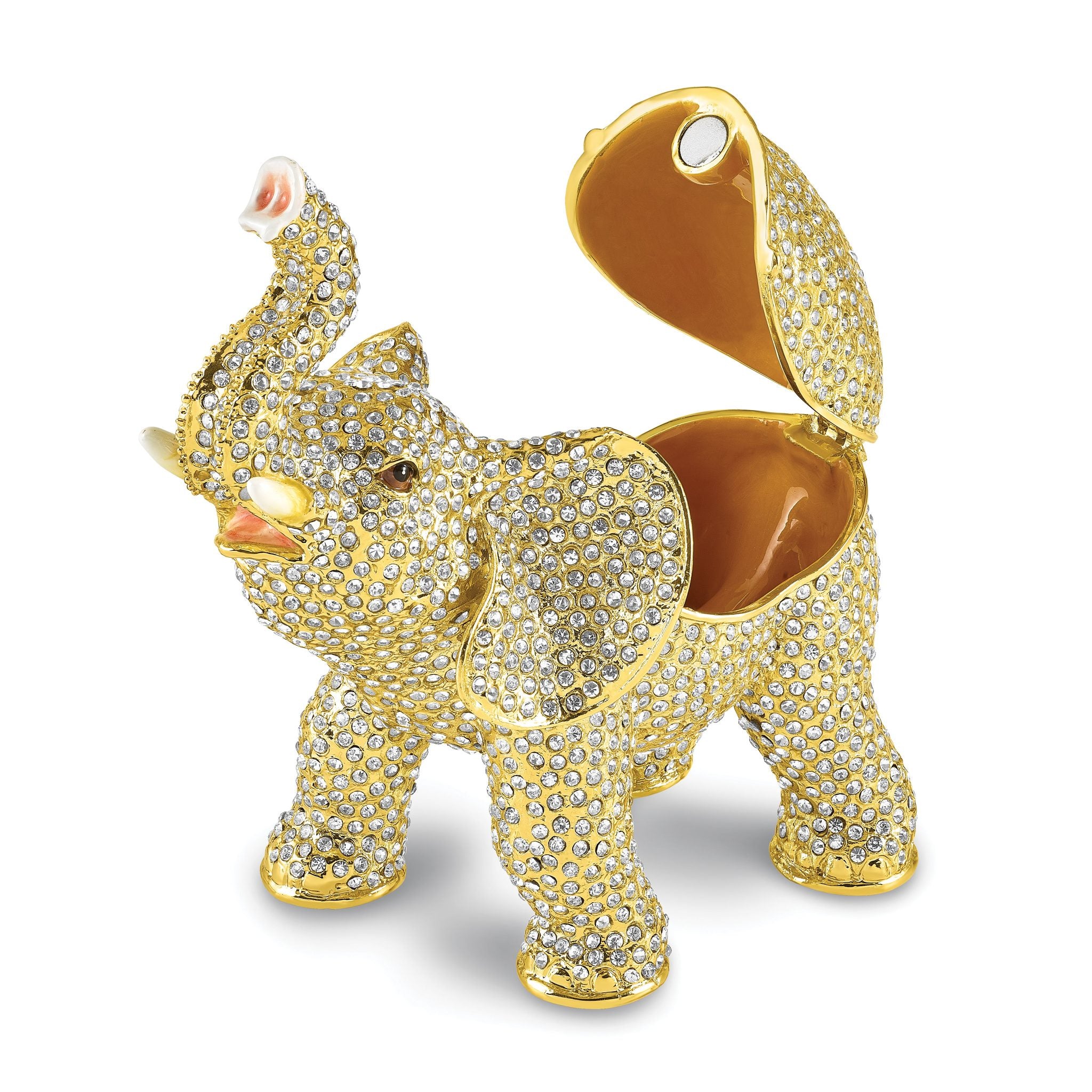 Luxury Giftware by Jere Bejeweled Crystal Gold-tone Enamelled HANNO Gold-tone Elephant Trinket Box and Matching 18 Inch Necklace Main image