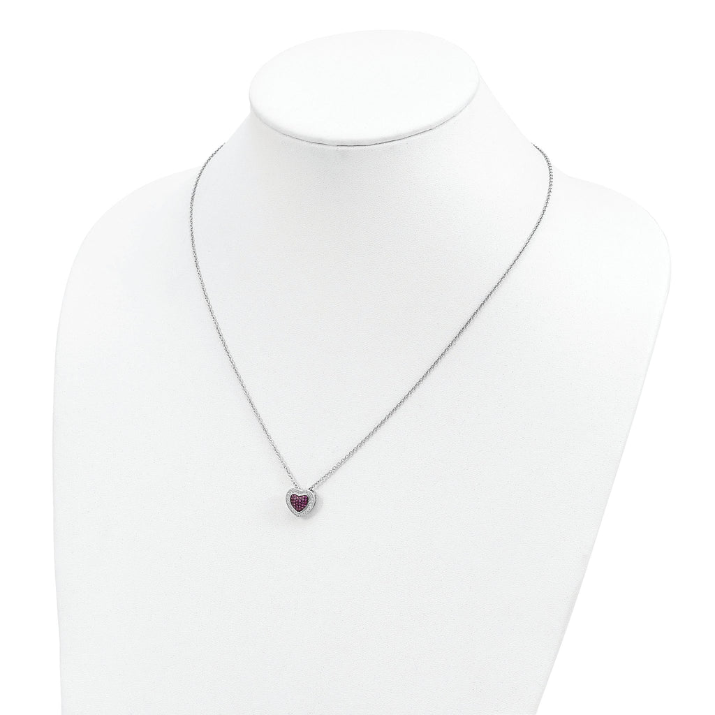 Brilliant Embers Sterling Silver Rhodium-plated 112 Stone 18 inch with 2 inch extender Lobster Clasp Micro PavÃƒÆ’Ã†â€™Ãƒâ€šÃ‚Â¢ÃƒÆ’Ã‚Â¢Ãƒâ€šÃ¢â‚¬Å¡Ãƒâ€šÃ‚Â¬ÃƒÆ’Ã¢â‚¬Â¦Ãƒâ€šÃ‚Â¡ Red and White CZ Heart Necklace with 2 Inch Extender