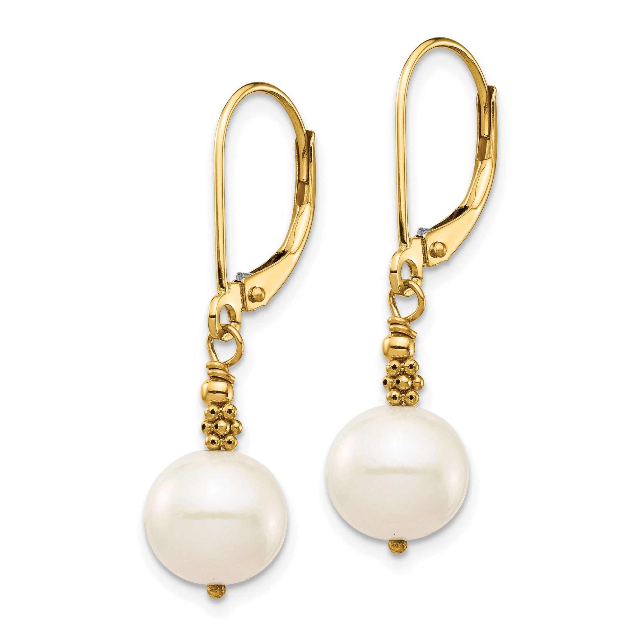 14k 8-9mm Near Round White FWC Pearl Leverback Earrings Secondary image