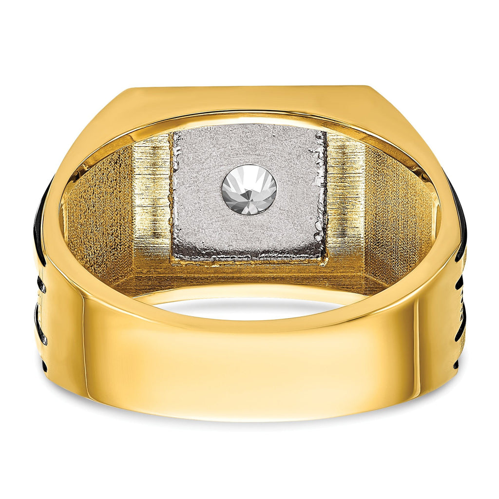 14k Two Tone with Black Rhodium 1 carat Lab Grown Diamond VS/SI+ G+ Complete Polished and Satin Men's Ring