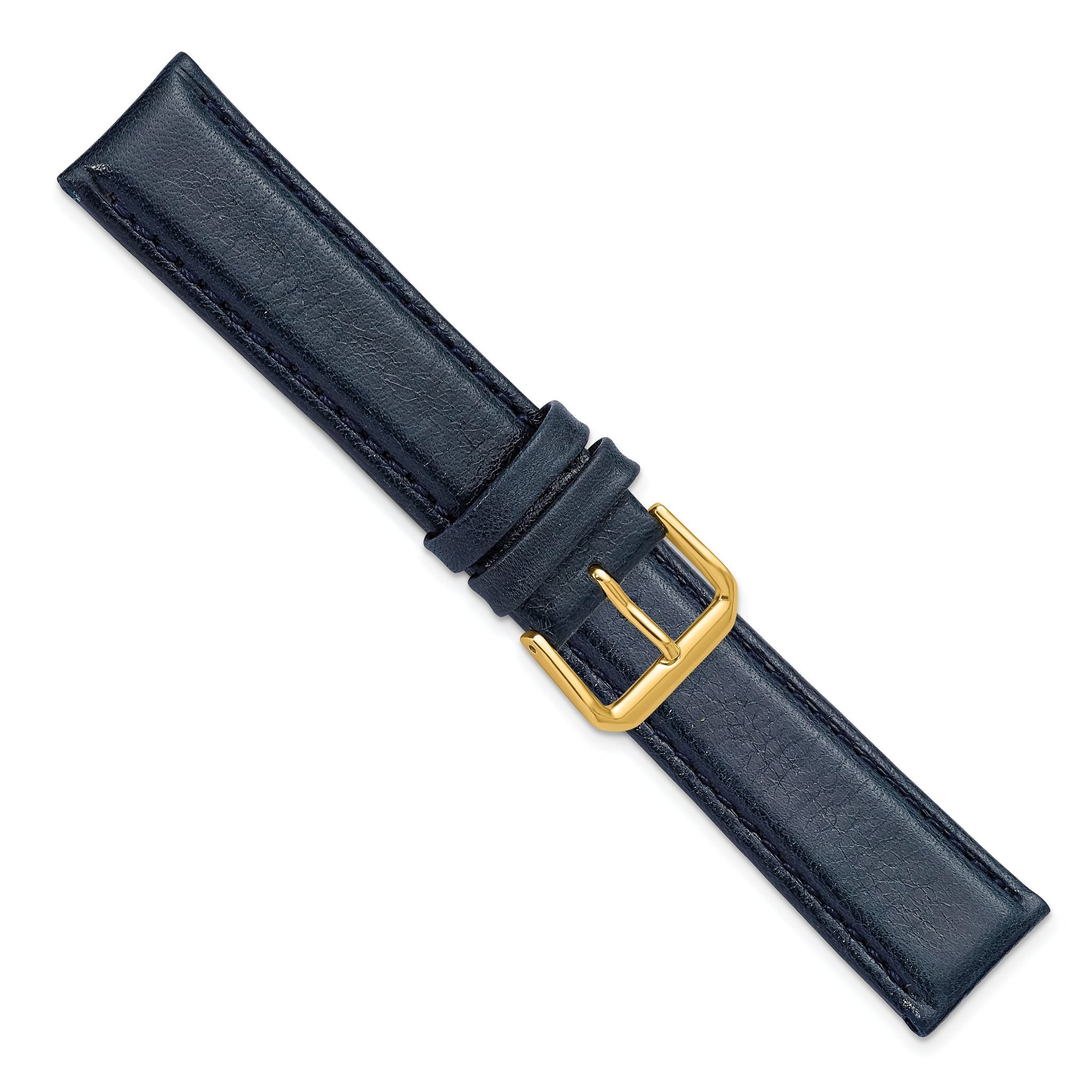 Navy Smooth Leather Watch Band in Gold-Tone Buckle, 20mm
