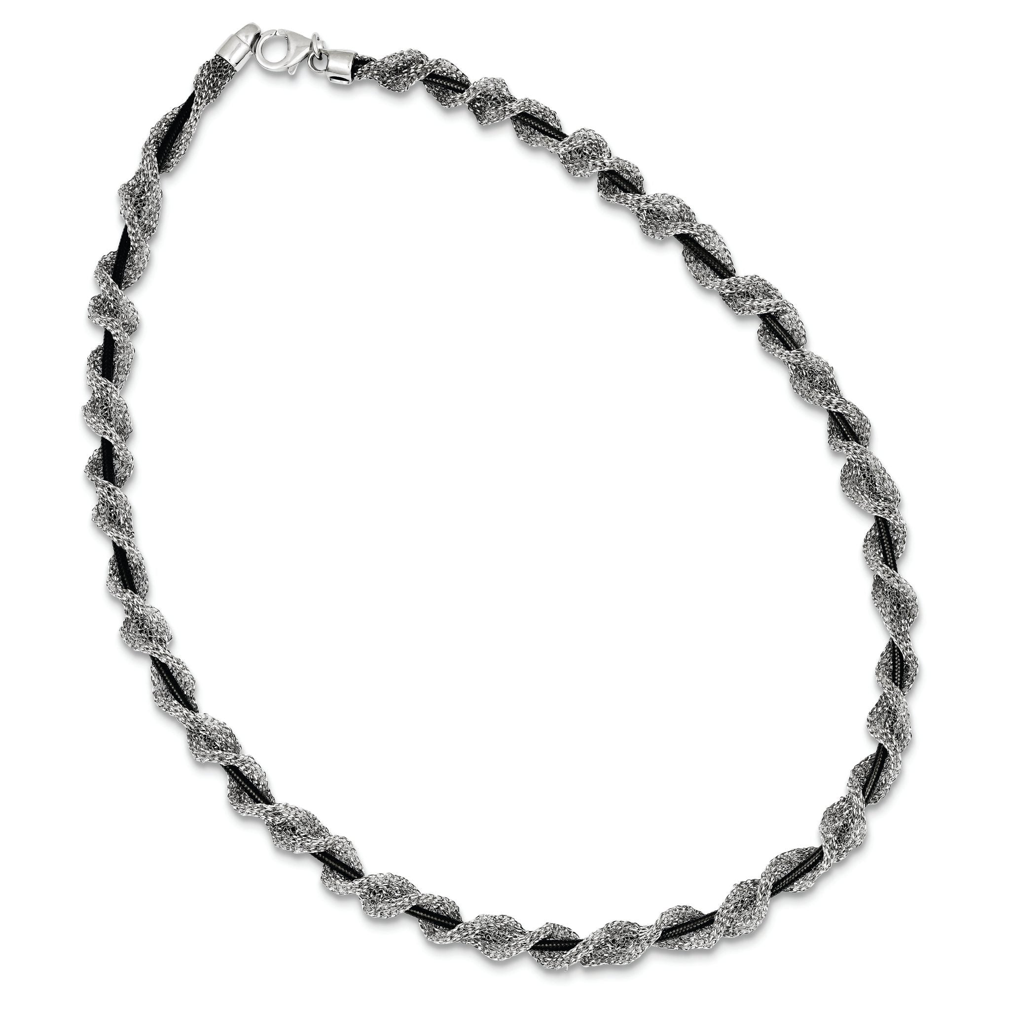 Sterling Silver 925 Fancy Mesh Necklace with Ruthenium-Plated Elegance Secondary image