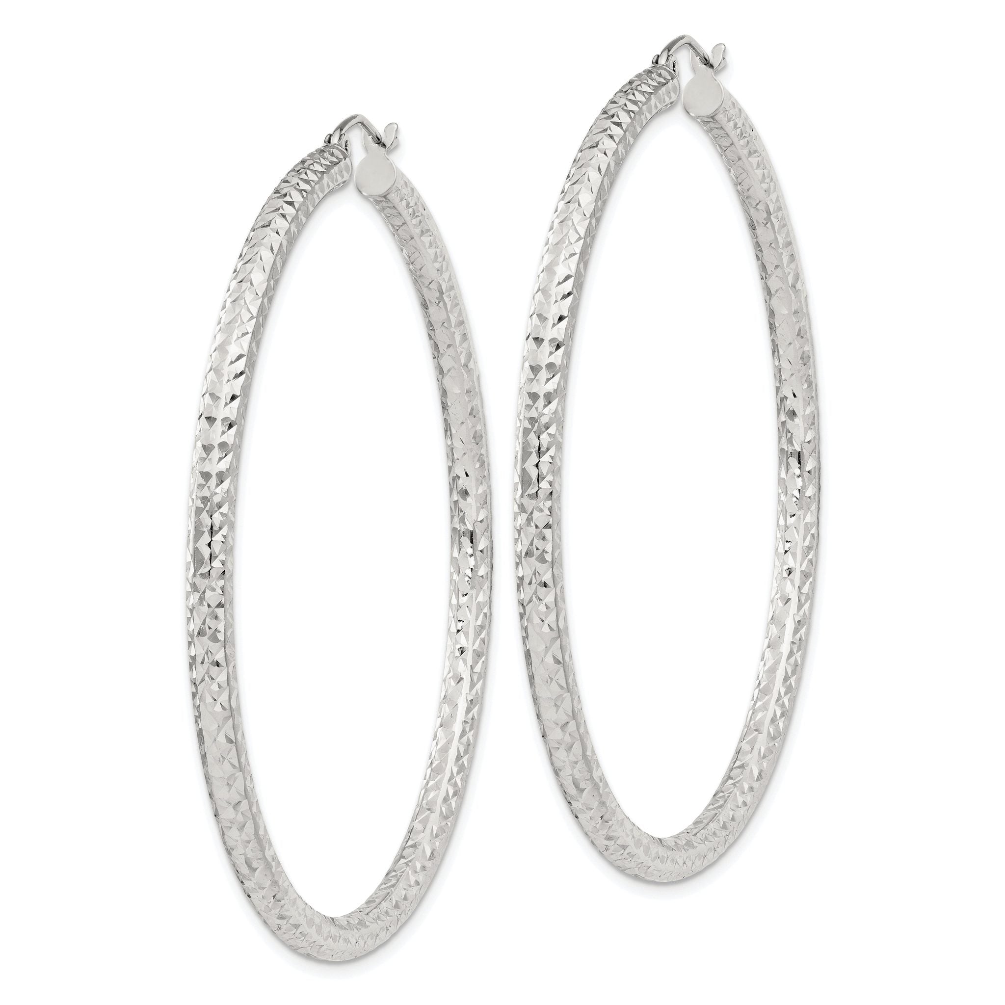 Sterling Silver D/C 3x55mm Hoop Earrings Secondary image