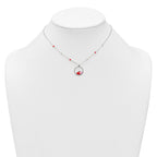 Sterling Silver Polished Beaded Red and Pink Enameled Hearts in Circle Childrens 14 inch Necklace