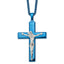 Chisel Stainless Steel Polished Blue IP-plated Crucifix Pendant on a 24 inch Curb Chain Necklace