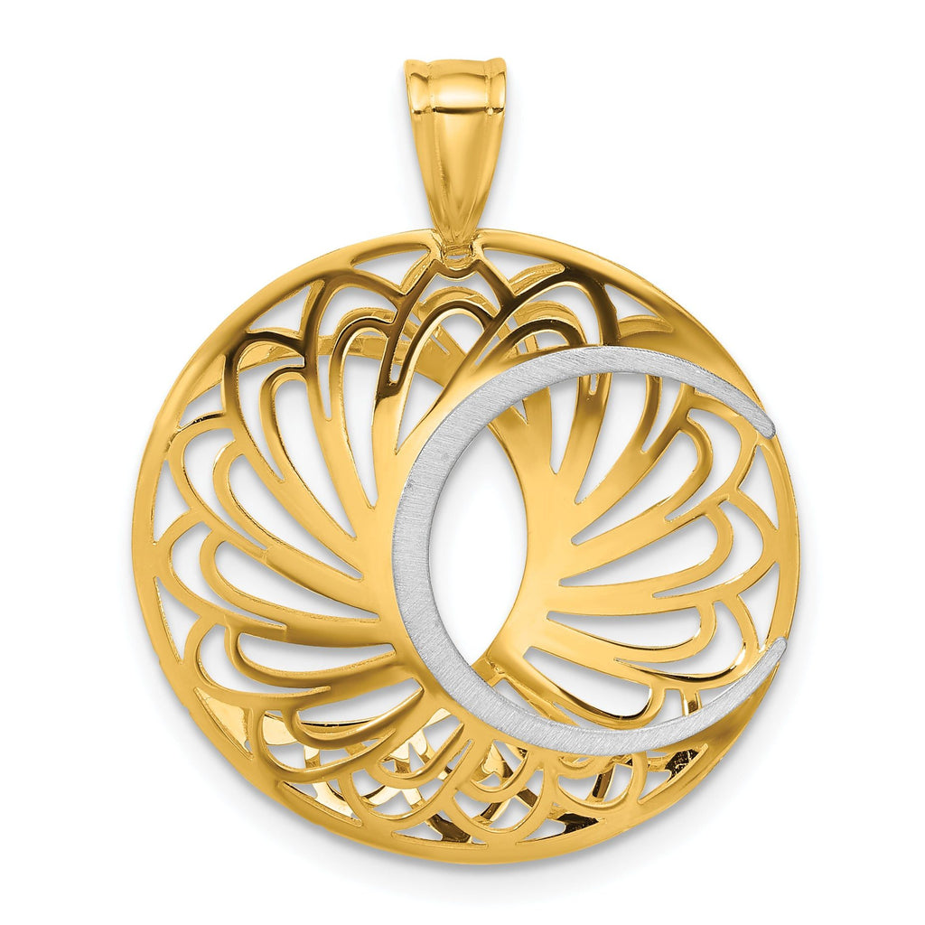 10K Two-Tone Gold Pendant with Polished & Satin Finish Laser Cut Design