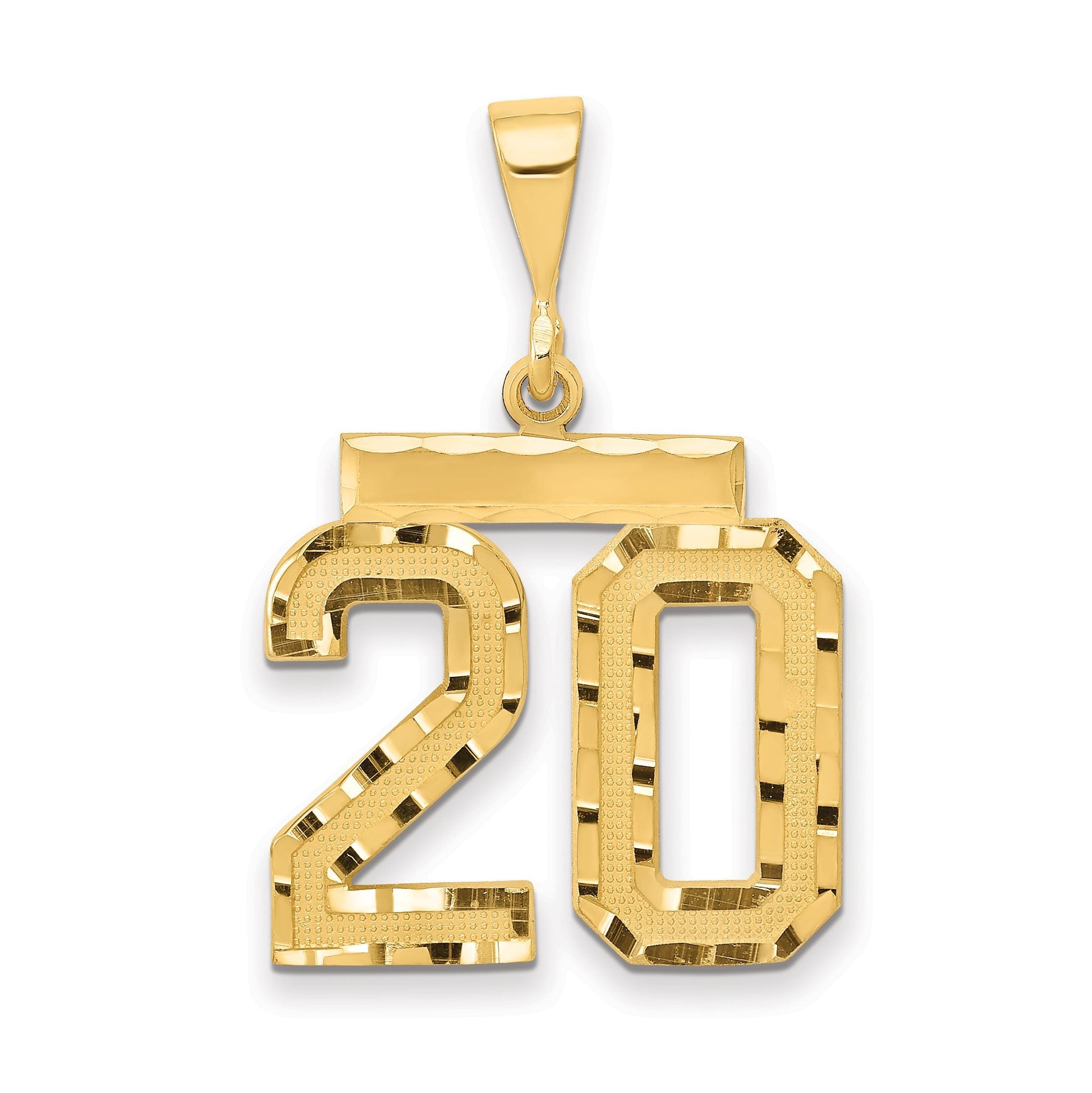 14K Gold Diamond-Cut Number 20 Charm with Polished Finish