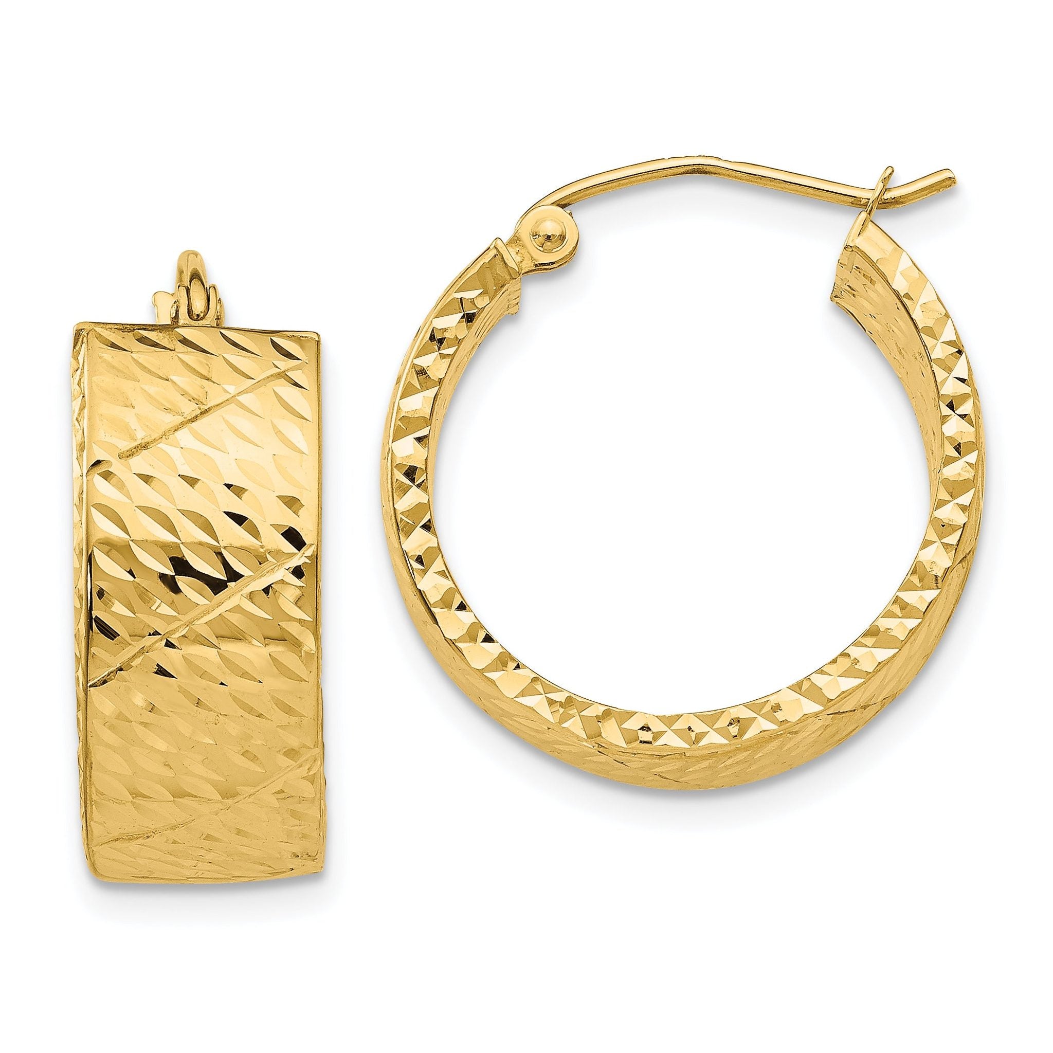 14k Diamond Cut Hoop Earrings Main image