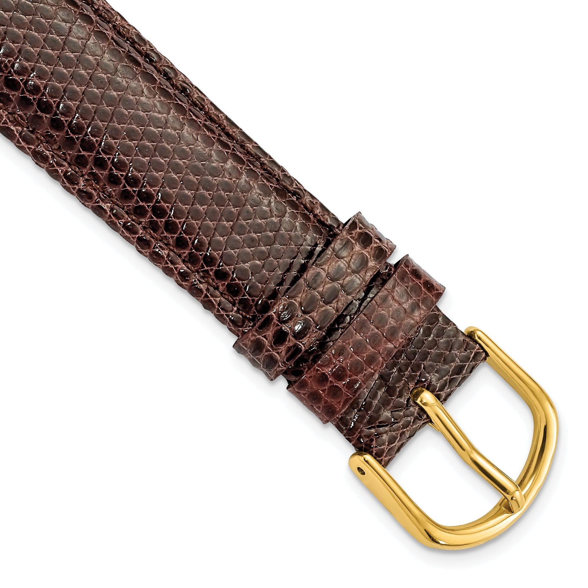 12mm Long Brown Genuine Lizard Leather with Gold-tone Buckle 7.75 inch Watch Band