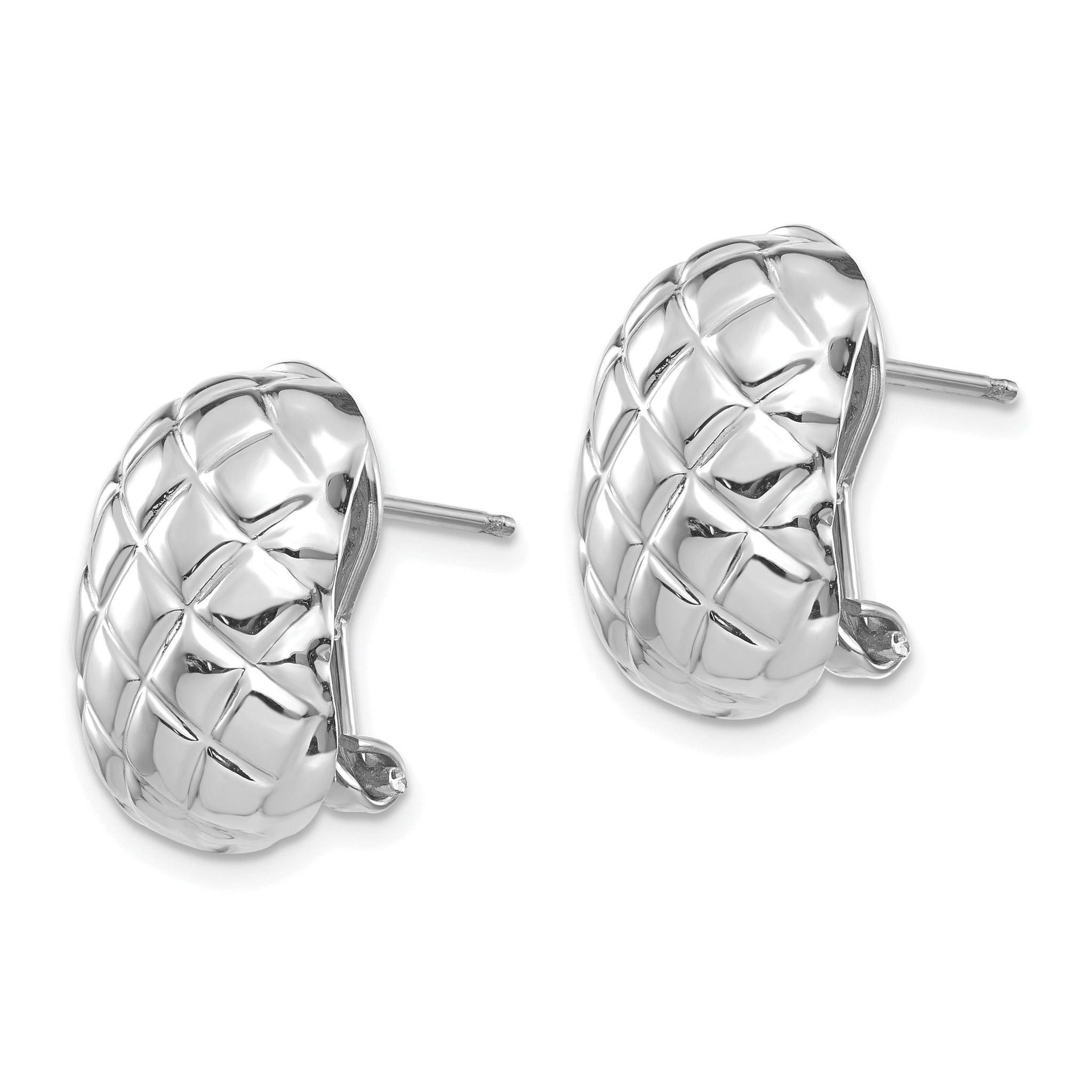 14k White Gold Polished Quilted Omega Back Post Earrings Secondary image