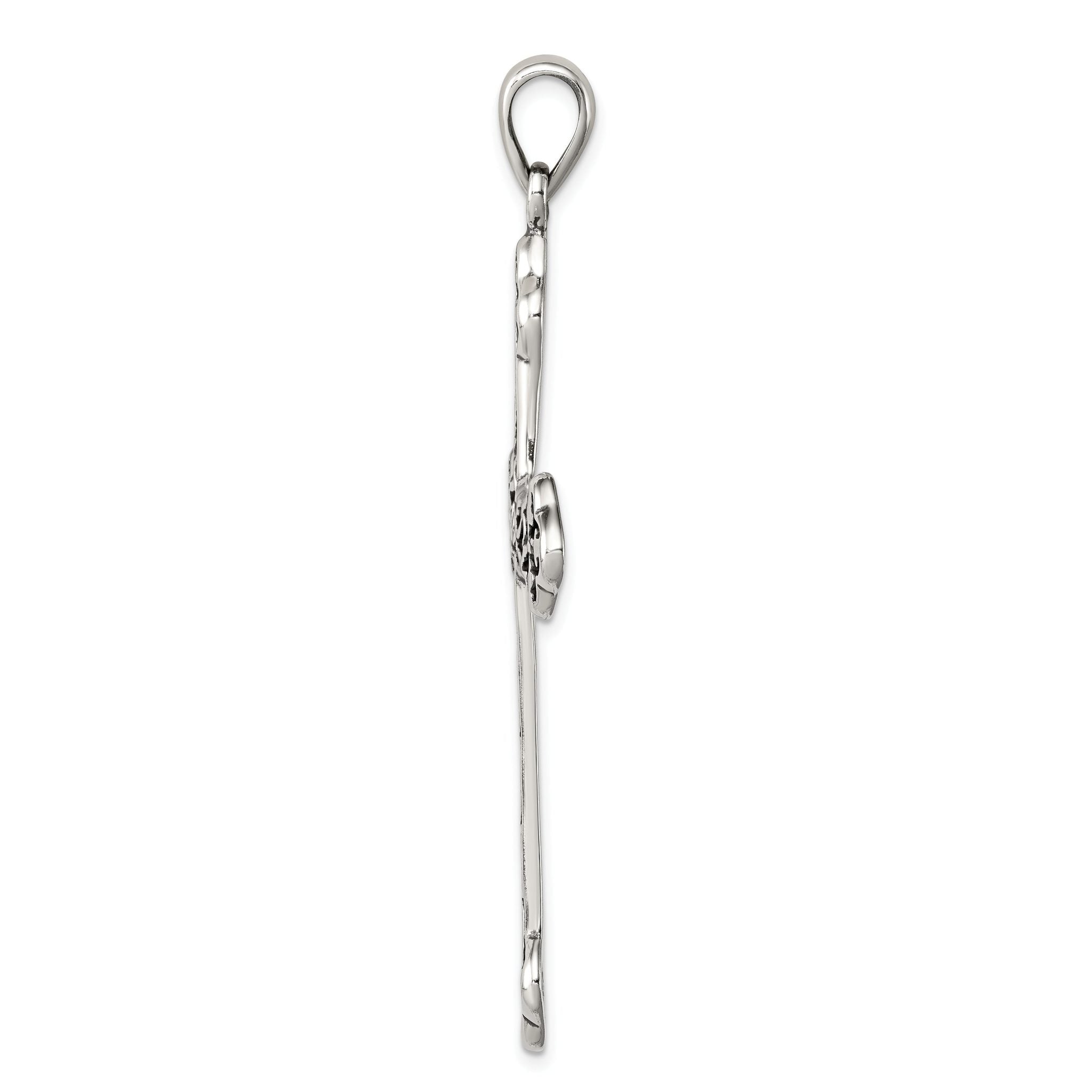 Sterling Silver 925 Thorn Cross Pendant with Antiqued Polished Finish