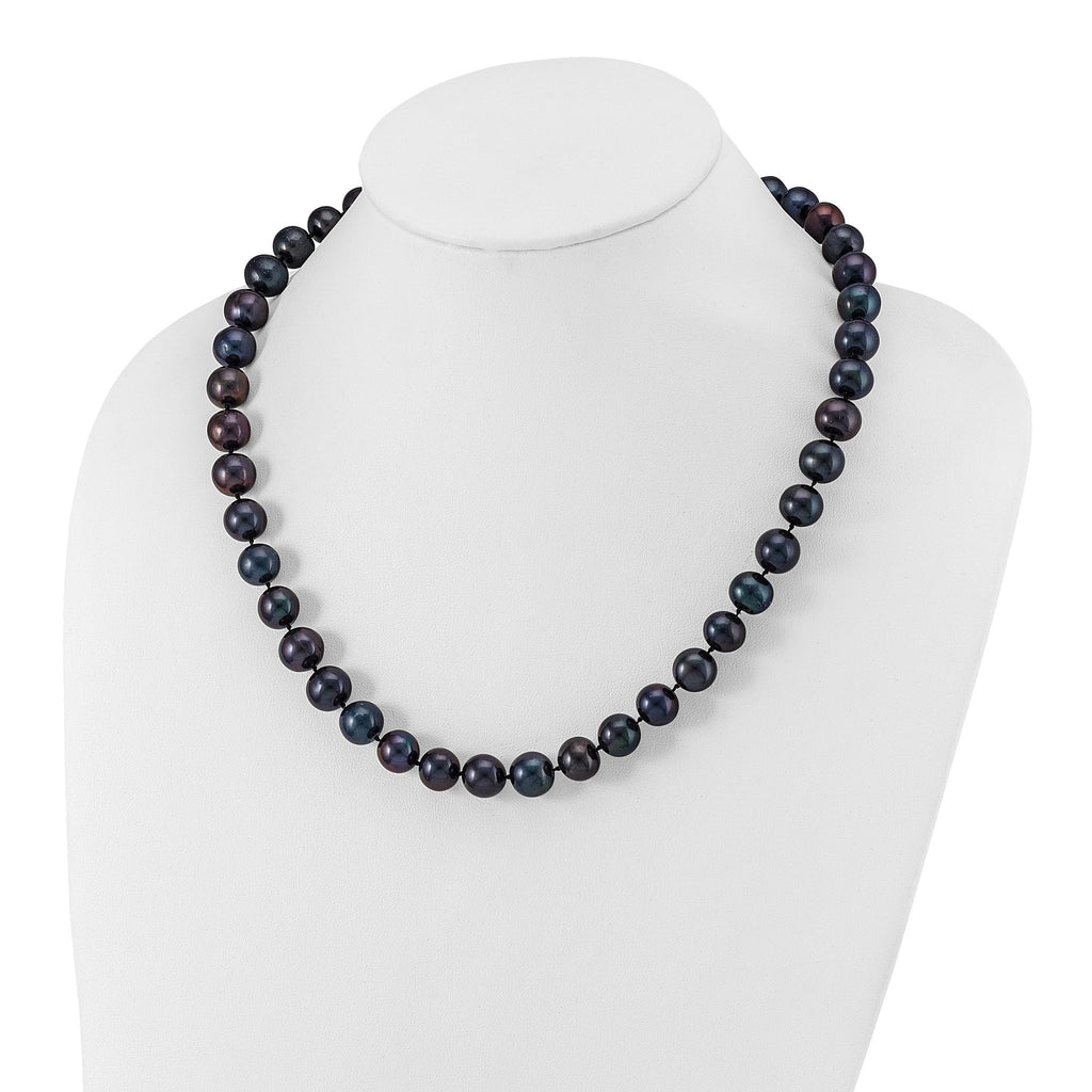 Sterling Silver Rhodium-plated 10-11mm Black Near-Round Freshwater Cultured Pearl 16 inch Necklace