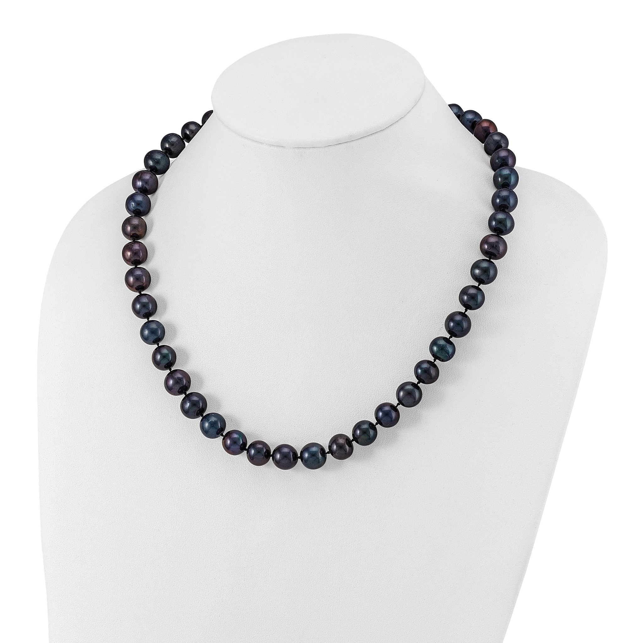 Sterling Silver Rhodium-plated 10-11mm Black Near-Round Freshwater Cultured Pearl 16 inch Necklace