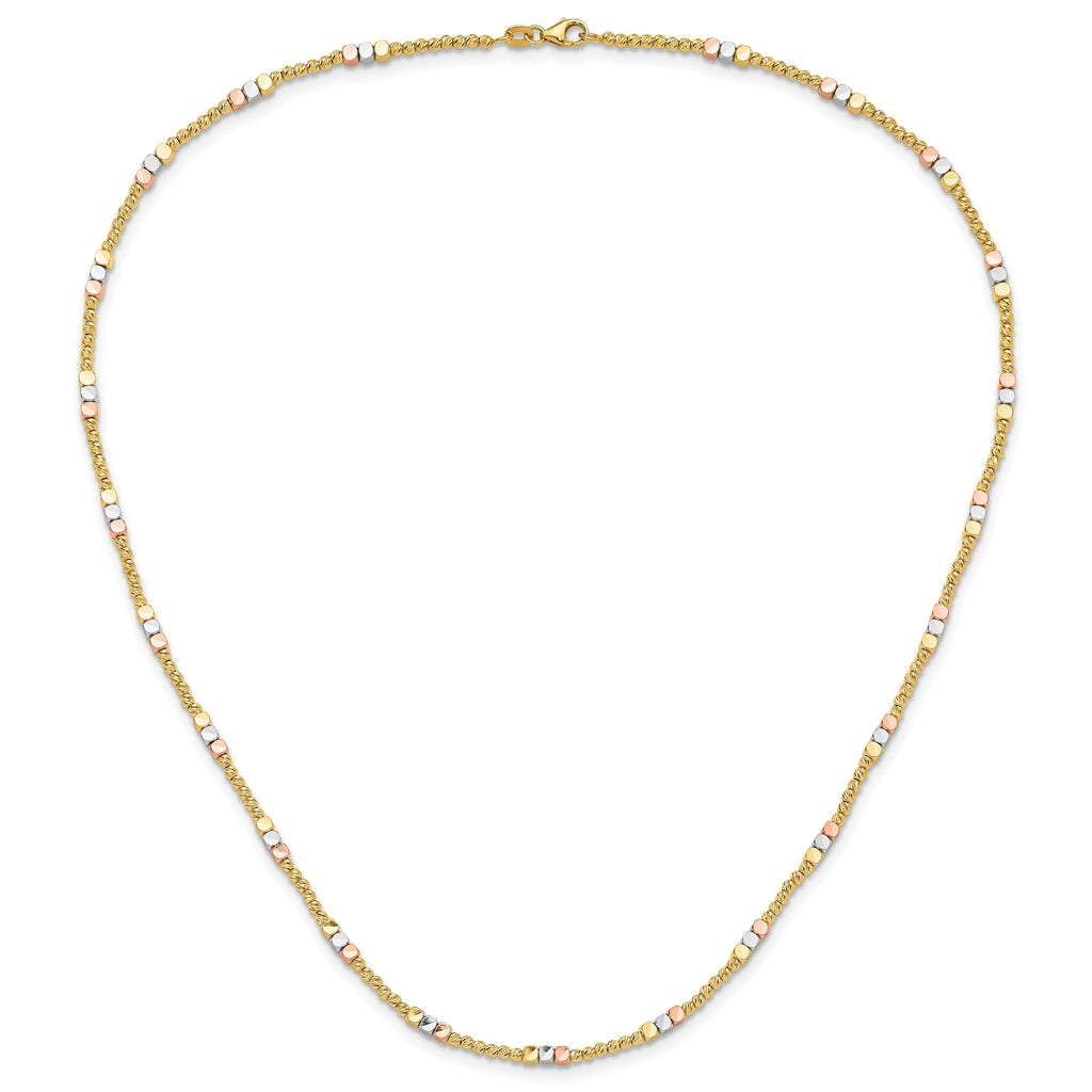 10K Tri-color Diamond-cut Beaded 18in Necklace