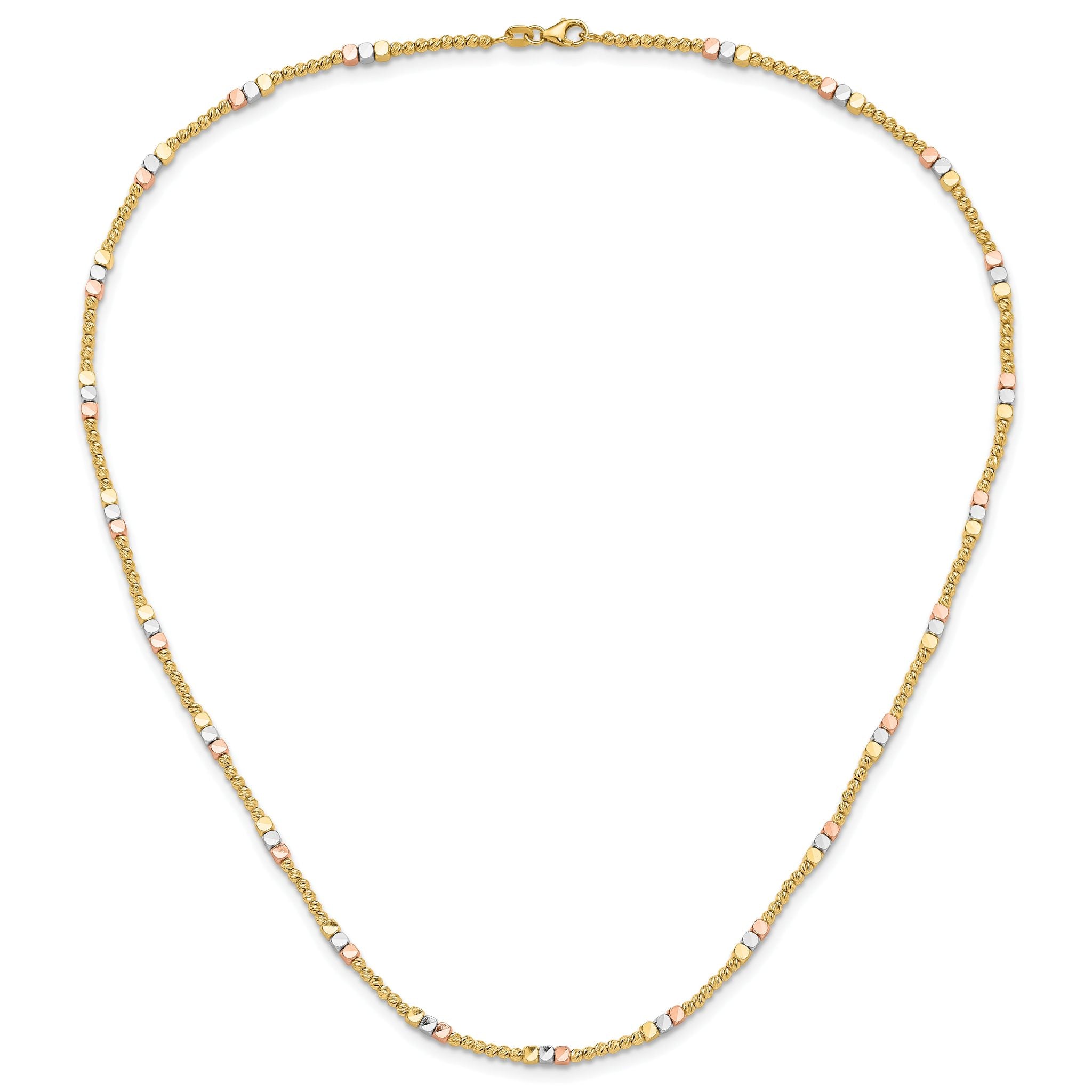 10K Tri-color Diamond-cut Beaded 18in Necklace