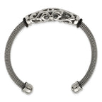 Stainless Steel Polished Mesh with Black Rubber Bangle Bracelet for Women