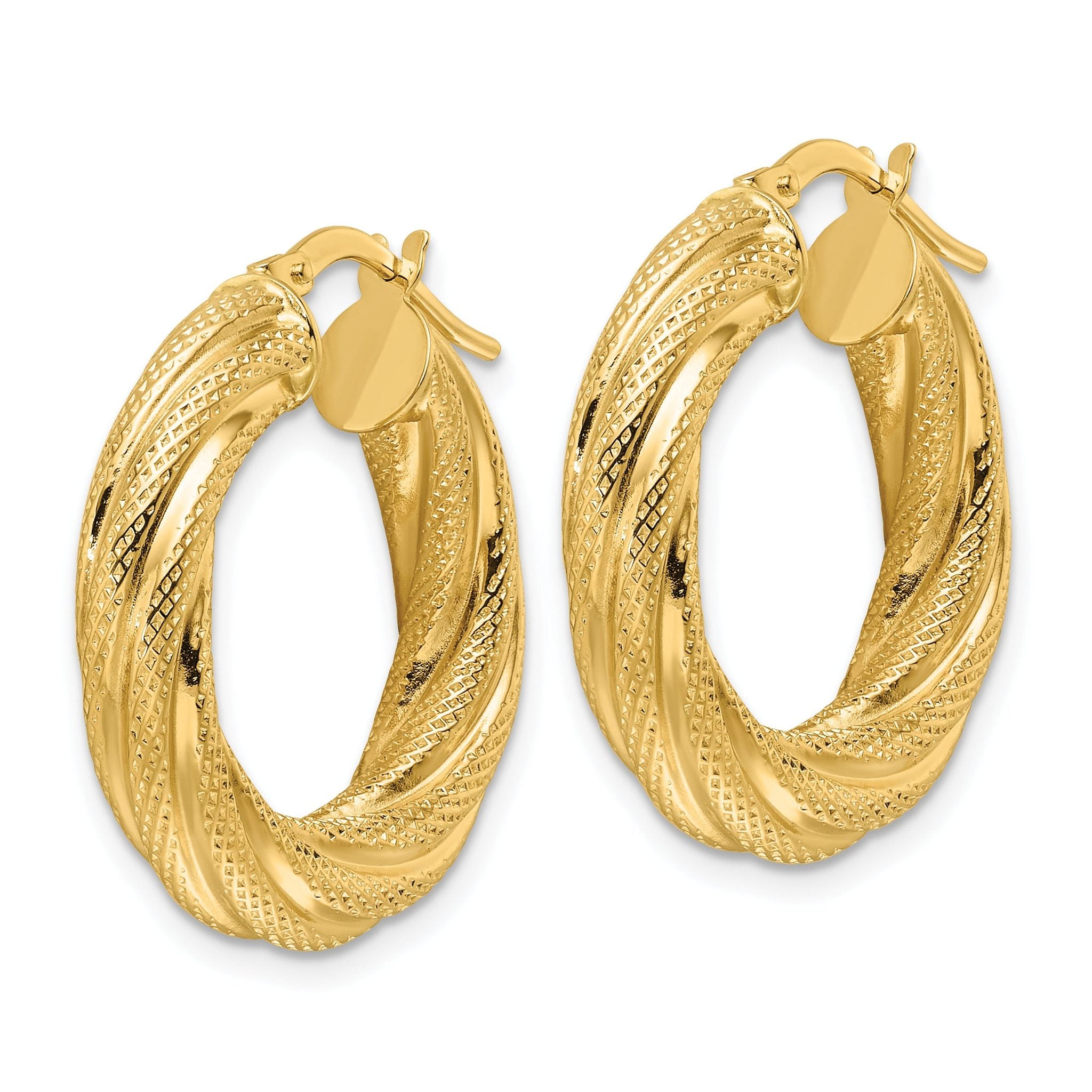 14ky Polished 4.7mm Textured Twist Round Hoop Earrings Secondary image