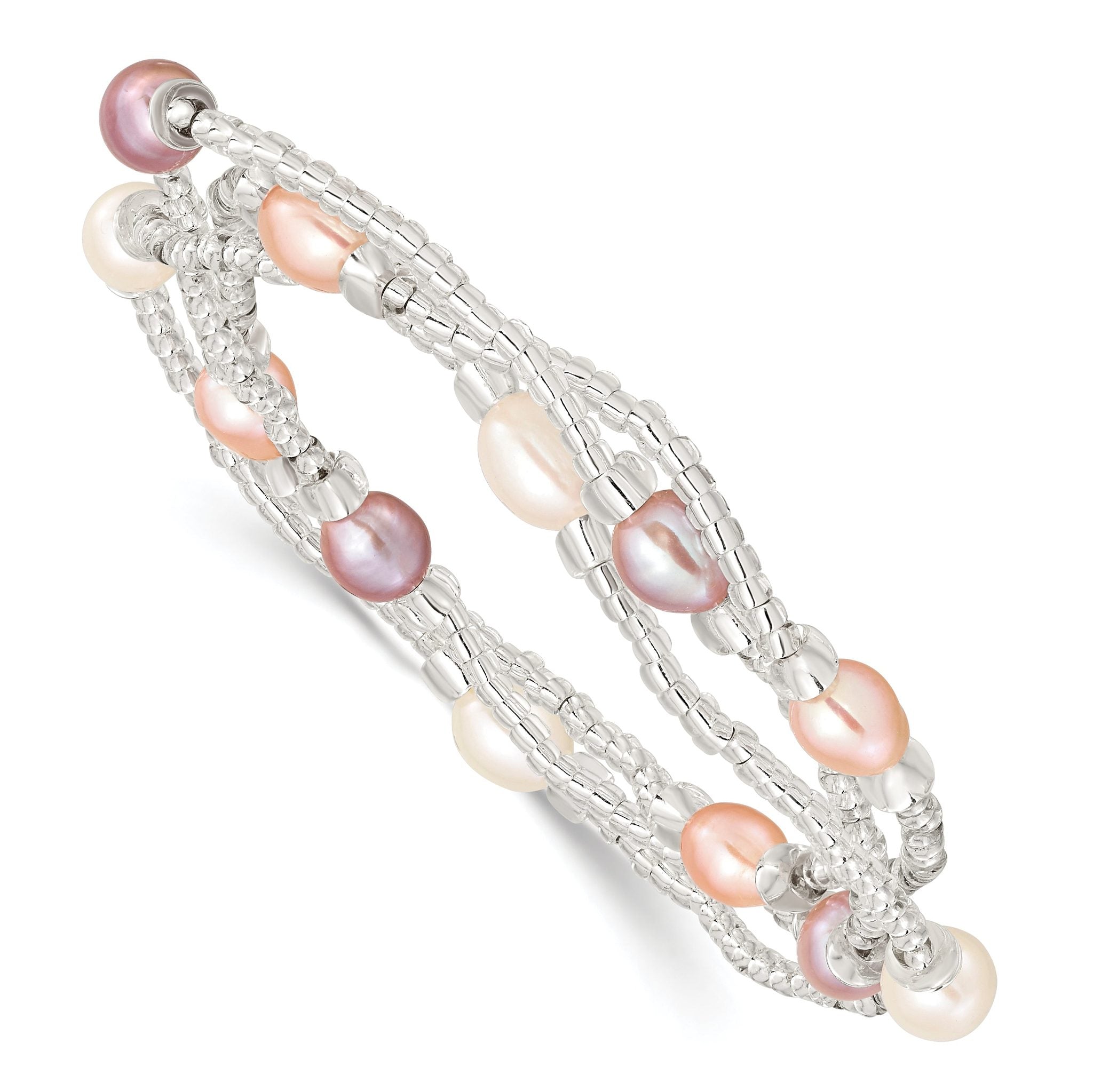 6-8mm White, Pink and Purple Rice Freshwater Cultured Pearl and Glass Bead Stretch 3-Bracelet Set Main image