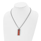 Chisel Stainless Steel Polished Red Koa Wood Inlay Enameled Pendant on a 20 inch Curb Chain Necklace
