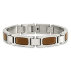 Stainless Steel Polished with Tiger's Eye Inlay Link Bracelet for Men