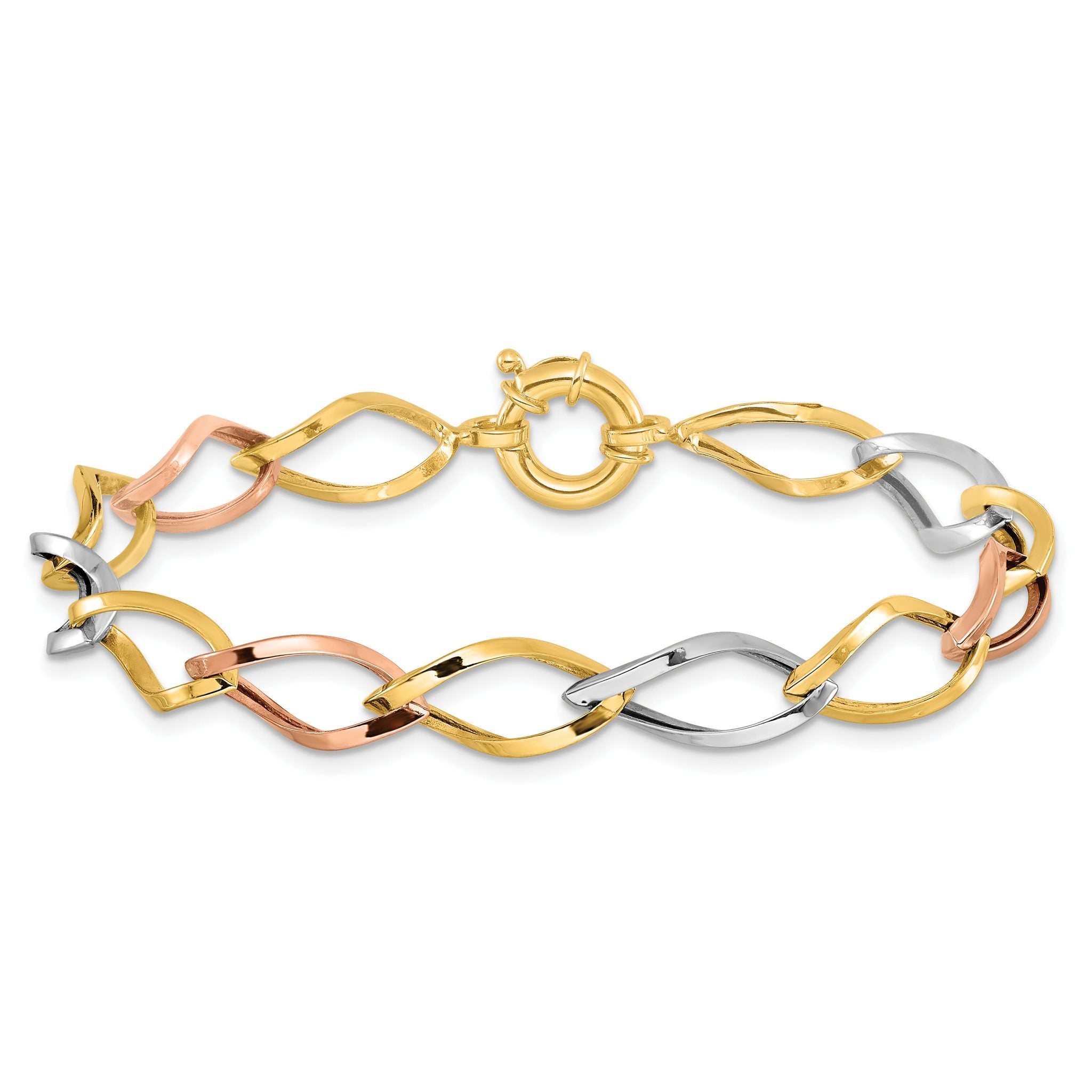 10k Tri-color Polished Link Bracelet