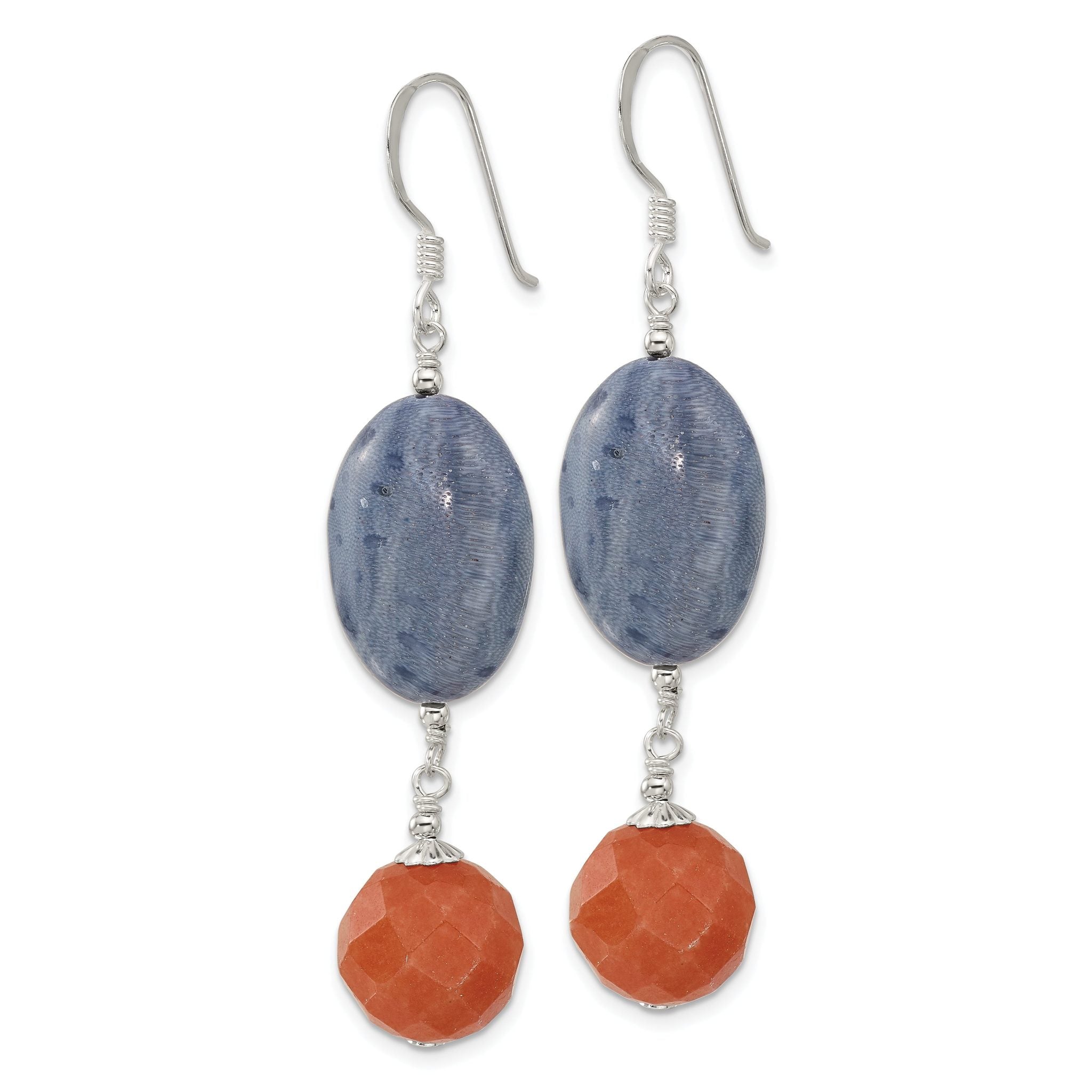 Sterling Silver Polished Red Aventurine & Denim Coral Dangle Earrings Secondary image